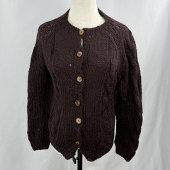 Vintage 50s 60s Mohair Wool Cardigan Brown Italy Hand Knit Sweater S