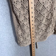 Vintage Crochet Cardigan Sweater Vest XL Tan Cottage Open Knit Granny Neutral