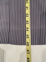 40s-50s GREY STRIPED SEERSUCKER FITTED DAY DRESS W LUCITE GOLD FLECK BUTTON M- L