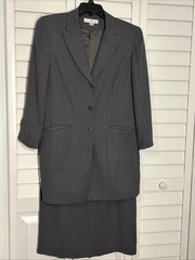 90’s Vintage Pinstripe Blazer And Skirt Suit Size 12 Gray Pursuit LTD