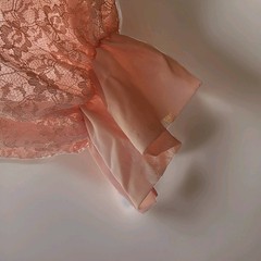 Vintage 1960s GMc Pink Peignoir Babydoll Set Lined Lace Sleeve Rosette ILGWU SML