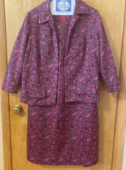 VTG 50s 60s MOD Pink Purple Paisley Dress Jacket SUIT SET Herbert Levy Size 38W