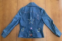 RARE Vintage 1970s THE OUTSIDER HAPPY LEGS women’s Denim Embroidered Jacket
