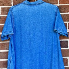 Vintage 1990s La Cera Denim Chambray Floral Embroidered Dress Medium Cottagecore