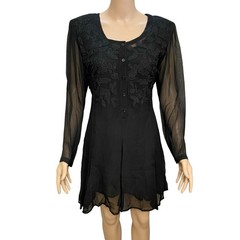 90s VTG Nostalgia Whimsigoth Mini Dress Medium Witchy Goth Floral Embroidery