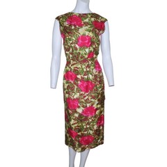 Vintage 50s GiGi Young New York Dress XS Floral Sheath Wiggle Cocktail Bombshell