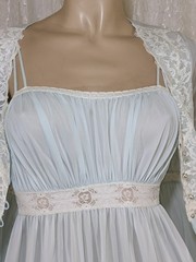 VTG Olga Stretch Full Sweep Lace Lingerie Nightgown Chiffon Peignoir Robe Set S