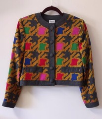 Vintage 80’s Gray Wool Blend dress Nipped Waist Colorful Blazer Set Paquin 6