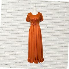 Vintage 60s70s Maxi Corset Dress Copper Ruffle Hem Metallic Dress Xs Hippie