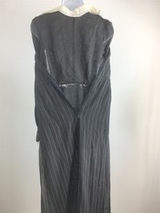 Vtg Saks Fifth Avenue Dress Black Pinstripe High Neck Bib Front LS Maxi XS-S