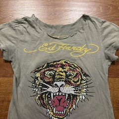 Vintage Ed Hardy Christian Audigier T Shirt S Gray Tiger Baby Tee VTG Y2K City