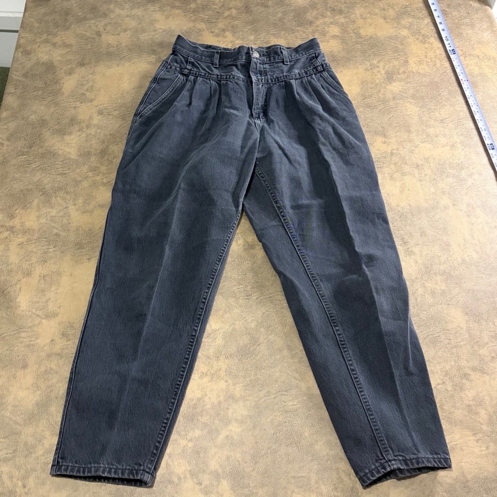 Lee Pleated Jeans Womens 14 MED Black High Waisted Taper Mom Vintage USA 0492