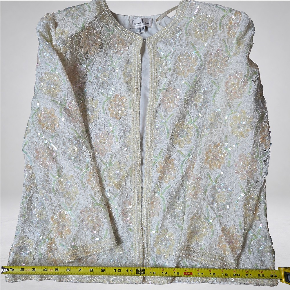 Laurence Kazar Vintage Beaded Lace Jacket Ivory Floral Sequin Pearl Size 1X