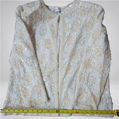 Laurence Kazar Vintage Beaded Lace Jacket Ivory Floral Sequin Pearl Size 1X
