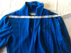 Vtg Judy Bond Womens Sz 8 Royal Blue Polyester Button Up Blouse Neck Tie Collar