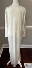 Vintage Shadow Line Nightgown Satin Trim Ivory Long Sleeve Embroidered Size Med