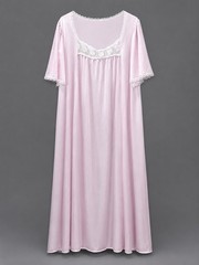 Vintage Pink Grannycore Lace Trim Nightgown Maxi Flutter Sleeve Cottagecore 3XL