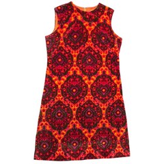 Vintage 60s Psychedelic MOD Sleeveless Dress Velour Zip Up Back Tapestry XL 14