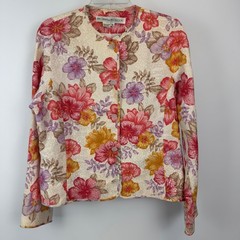Anne Crimmins for UMI Collections Vintage Floral Linen Jacket Pink Purple Sz 16