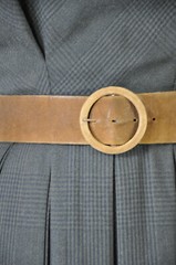 50s Vintage Teal Traina Brown Tartan Plaid Wool Pleated Suede Belt Dress Women S
