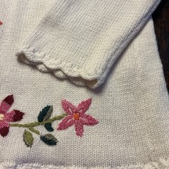Vintage Haband Cardigan Sweater Large , Embroidered Flowers, 55 Ramie 45 Cotton