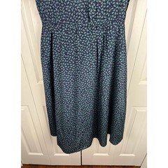 Vintage Paisley Shirtwaist Midi Dress Retro Boho Dark Academia Navy Teal Poly M
