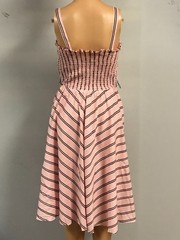 Vintage Striped Sheer Sundress Sz 8 Shirring Elastic Back Side 113″ Flare/Sweep