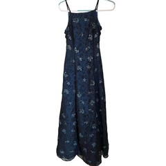 Vtg 90s Morgan & Co Sz 2/4 Velvet Burnout Midnight Blue Black Dress Whimsigoth