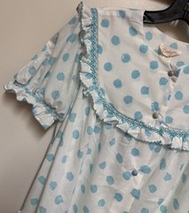 Vintage Barbizon Seraphim Batiste Blue White Polka Dot Nightgown House Dress Lg