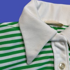 Vintage 70s JCPenney Knit Polo Large Green Dagger Collar Mod Disco Top Preppy