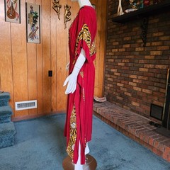 Vintage African Basketweave Ethnic Hostess Gown Caftan Evening Maxi Dress OS