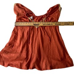Vintage 70s Terracotta Boho Peasant Blouse Flutter Sleeve Sz M Free Spirit