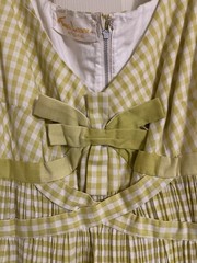Vtg 1950s Tina Leser Gingham Dress Pleated Mid Century Designer Cotton Bow S M