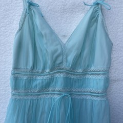 Vintage Gotham Gold Stripe Nightgown Nylon Chiffon Lace Women’s 34 Blue Ribbon