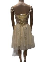 Women’s Dress Wedding Rhinestone Lace Back Party Formal Evening Gown Beige