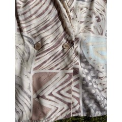 Vintage 70s Draped Rayon Print Blouse | Neutral Abstract | Shawl Collar | Size L