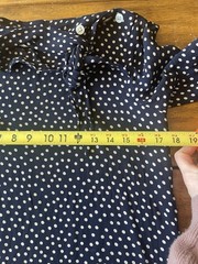 Vintage Perry Ellis Bergdorf Goodman Blue Polka Dot High Neck Tie Blouse Small S
