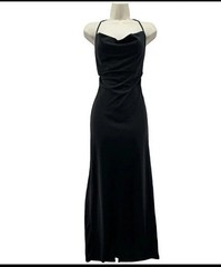 1990s Y2K Maxi Dress Vintage S L Black Halter Backless Sexy Elegant Cocktail