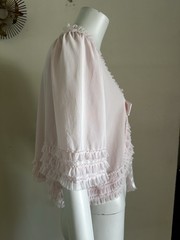 Vintage 1960s Berkshire Pink Nylon Tricot Bed Jacket Ruffle Tie Front Peignoir S