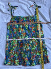 Vintage 60s Mod Go-Go Tank Top Blouse Pleats Retro Floral Summer Beach Resort S