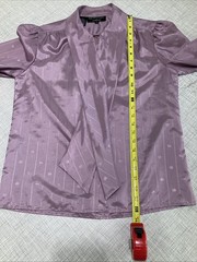 Vtg 80s Rich Affordables Secretary Blouse Lavender Pussy Bow Puff Sleeve Poly 10
