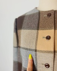 SPORTS GALORE 1970’s 70s Vintage Wool Brown Grey Windowpane Plaid Jacket L 42b