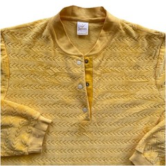 Vintage Jantzen Henley Yellow Velour Long Sleeve Shirt 70s Disco Stripe Large