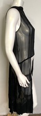 Antique 20s 30s Sheer Black Silk Dress Vest Layering Overlay Art Deco