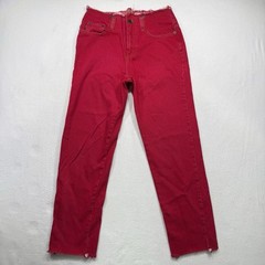 LEI Woman’s Jeans Red Skater Raw Waist Edge Size 9 Vintage Made In USA 30×28