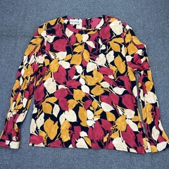 Vintage Gianni Sport Womens 12 Floral Blouse Made USA Padded Shoulders Fall Tree