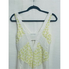 Anthropologie Boho Cottagecore Leifnotes Light Yellow & White V‑Neck Midi Dress