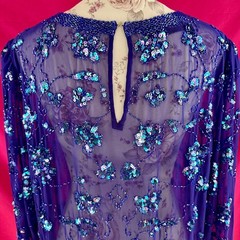 Sequin Beaded Sheer Purple Tunic Top XL Vintage Y2K Lillie Rubin Glam Party