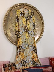 VTG 1960s Psychedelic Polyester Zip Front Caftan Maxi Patio Lounge Dress