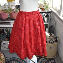 Vintage 1960s Red Cotton Circle Skirt Small Novelty Print Mid Century